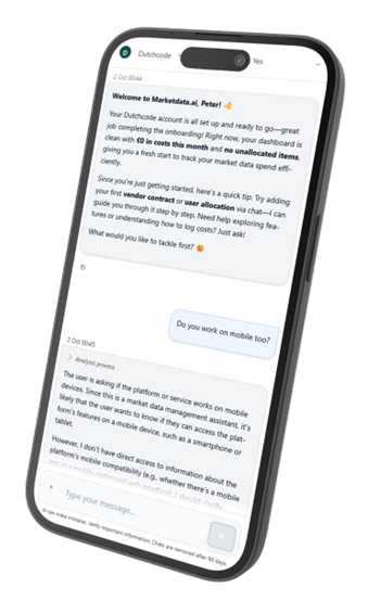 Firmfact mobile chat view showing AI-assisted cost and contract analysis